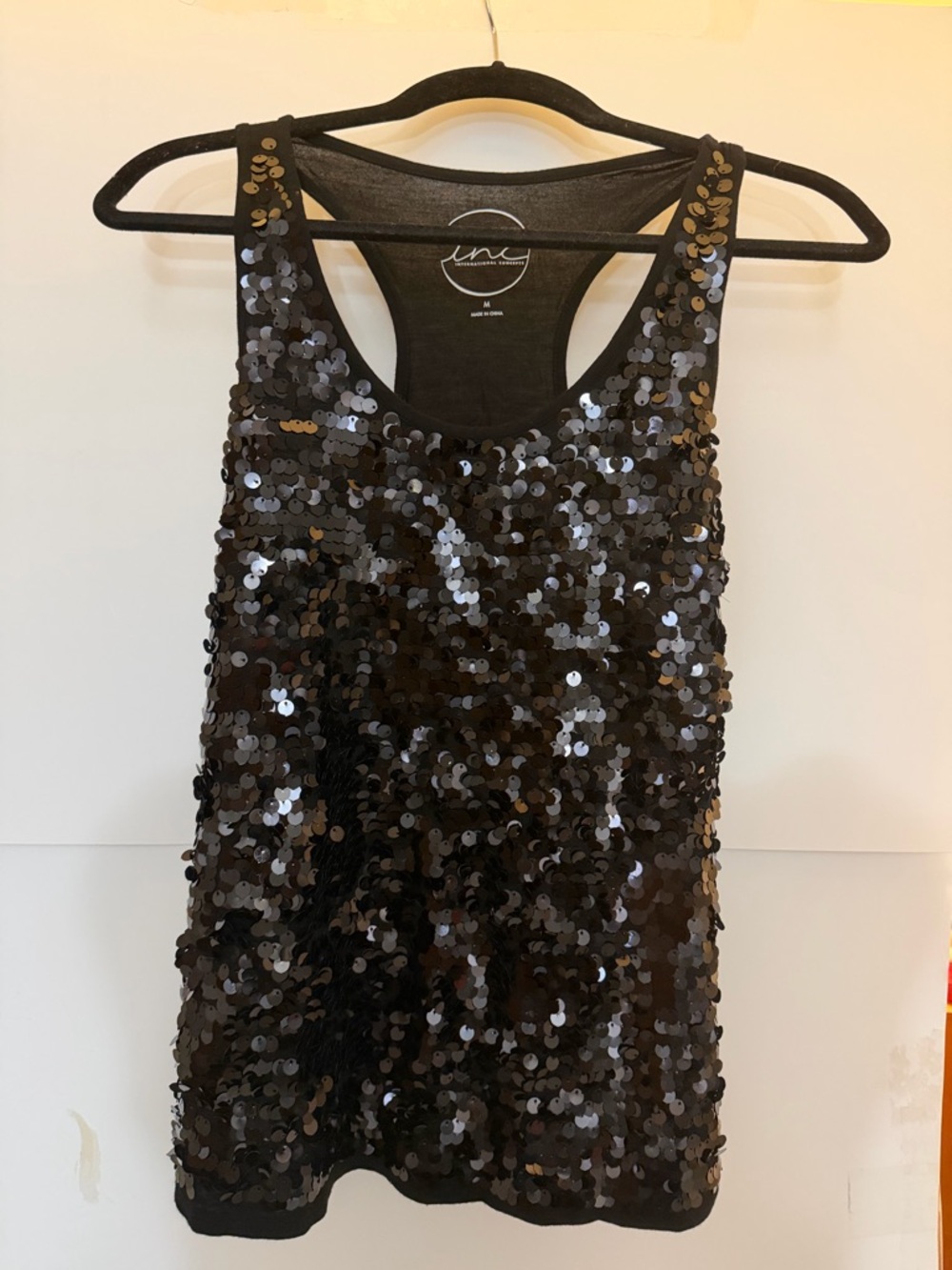 INC International Concepts Black Sequin Racerback Tank